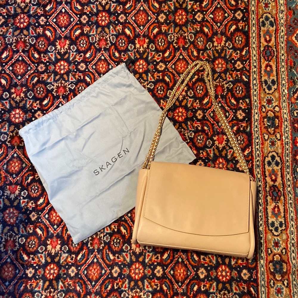 Skagen Denmark Leather Handbag with Gold Chain